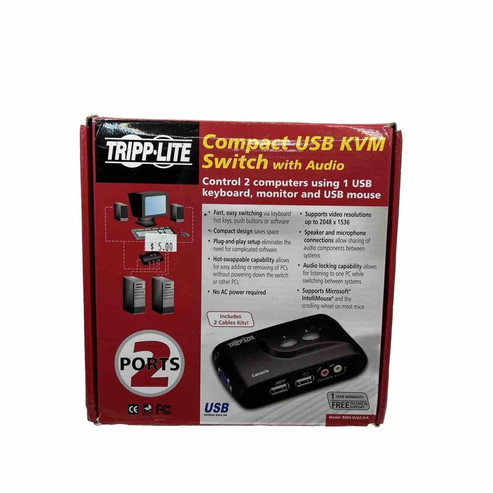 TRIPP LITE B004-VPA2-K-R 2-PORTS COMPACT PS/2 KVM EXTERNAL SWITCH. ULE3-8